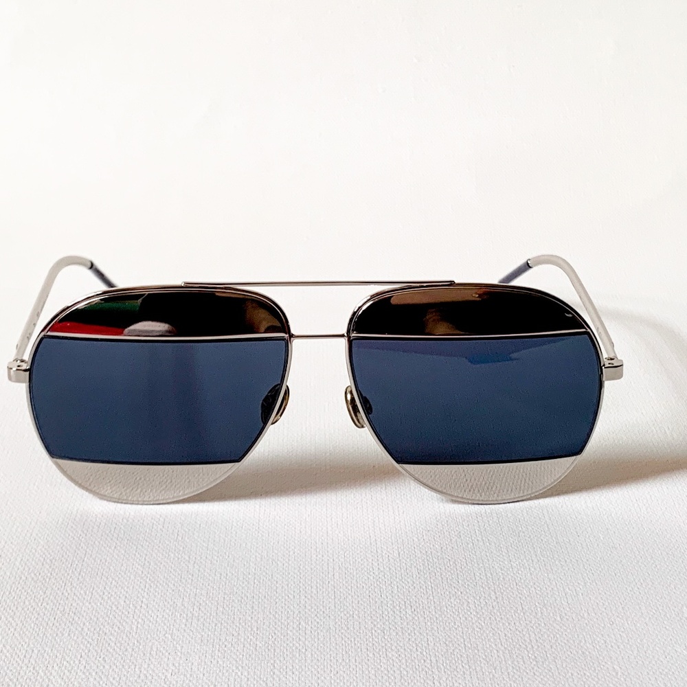 RARE Dior Blue/Silver Aviator Sunglasses - SPLIT1S -Orig $555